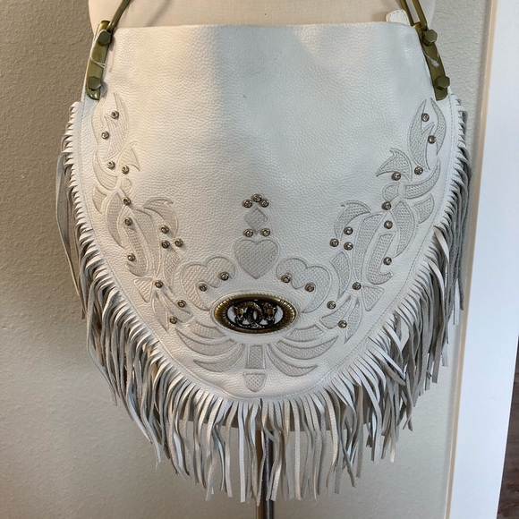 Sharif Handbags - Sharif White Leather Fringe Purse/Hippie, Boho